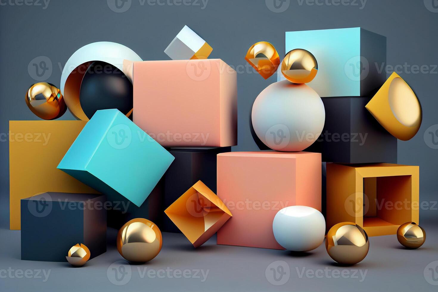 Abstract 3d rendering of geometric shapes. Composition with squares. Cube design. Modern background for poster, cover, branding, banner, placard. photo