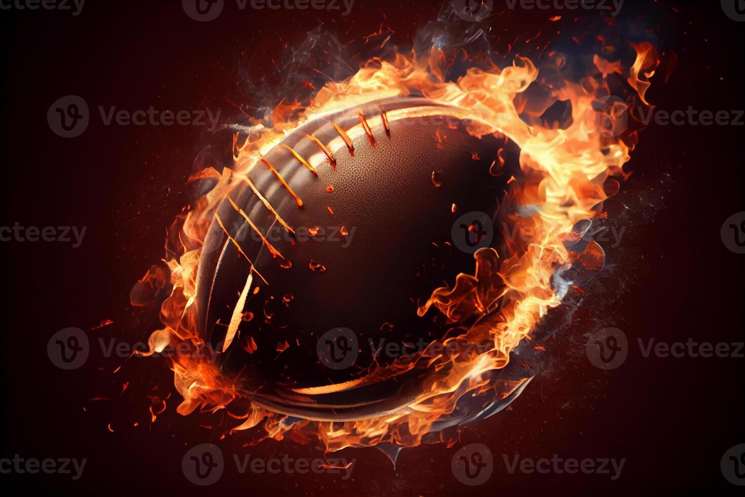 The ball for American football, flies in fire, on a bright background. photo