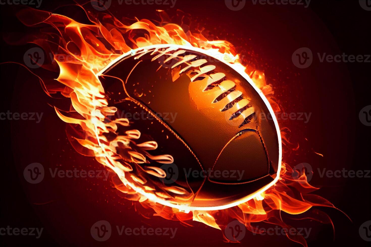 el pelota para americano fútbol, moscas en fuego, en un brillante antecedentes. ai generado foto