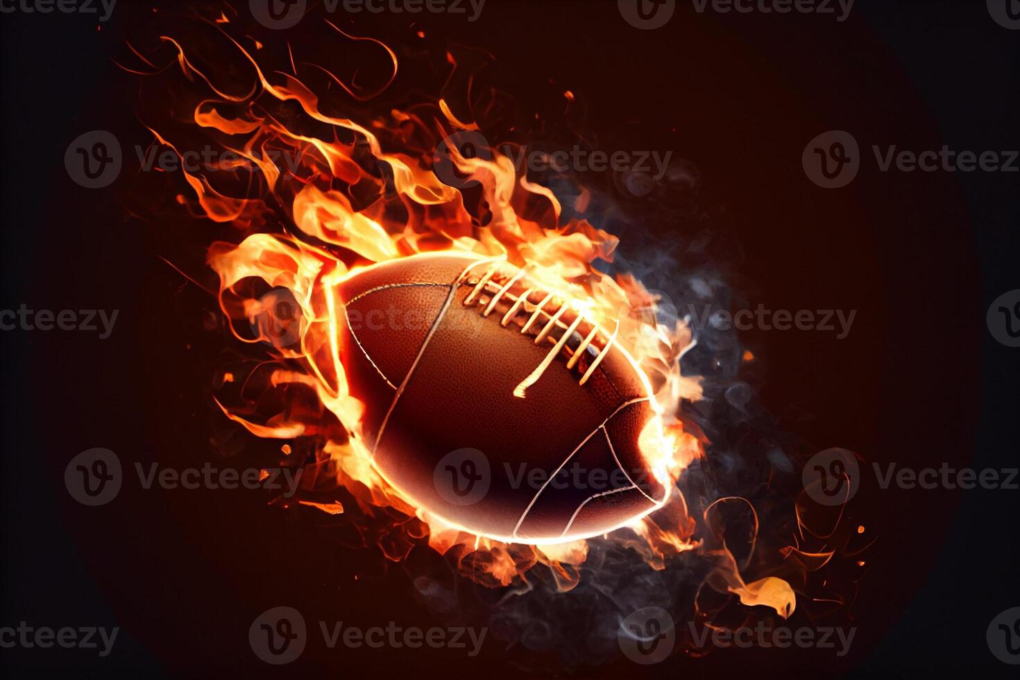 The ball for American football, flies in fire, on a bright background. photo
