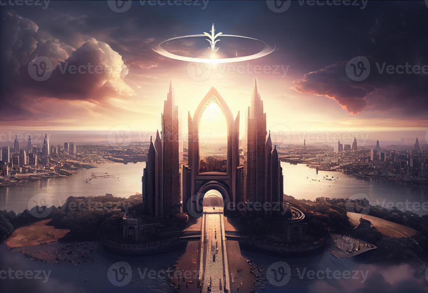 New city in heaven, paradise city, afterlife, symbol of Christianity. . photo