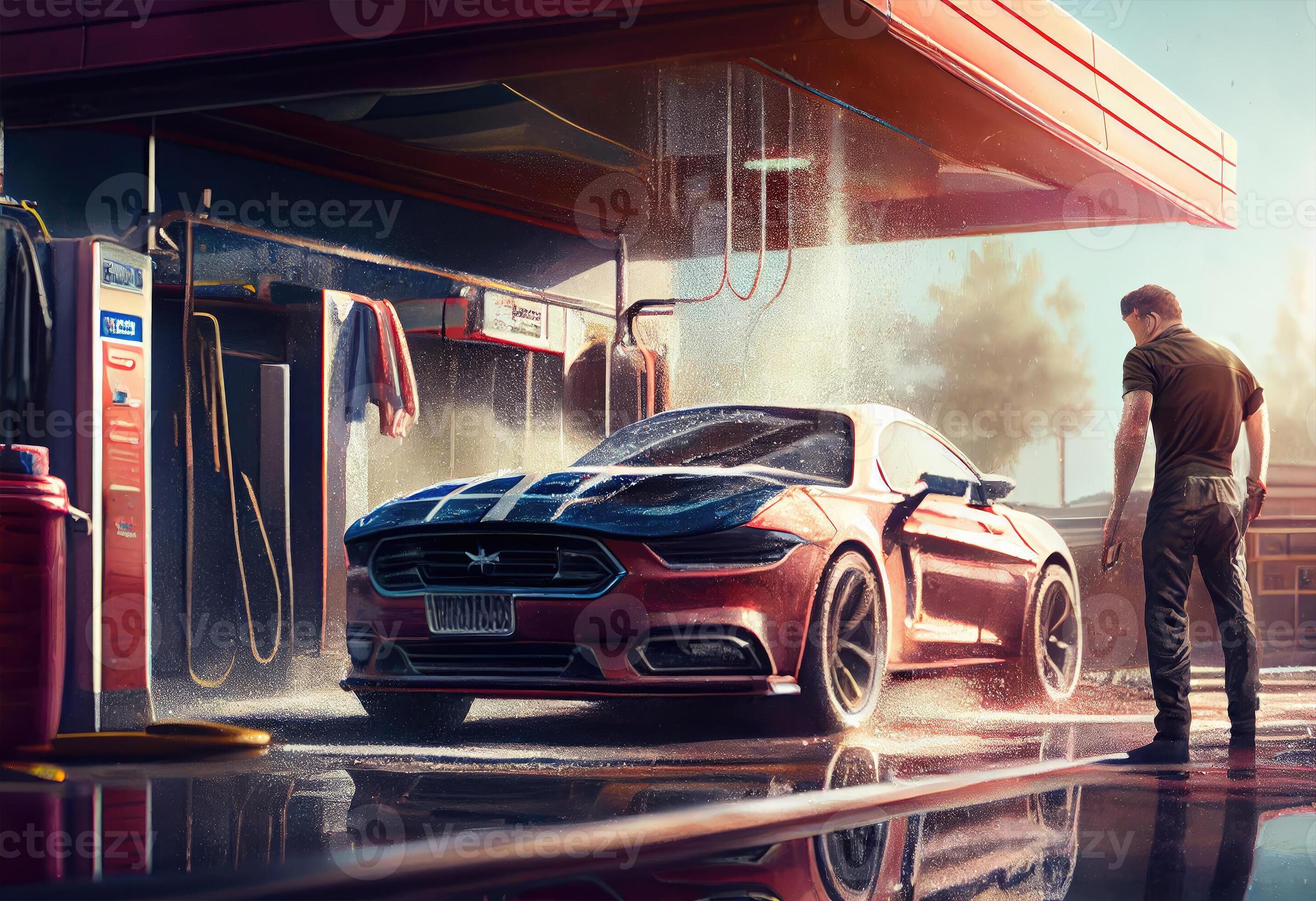 A man washes a car at an outdoor car wash . . 25471191 Stock Photo at