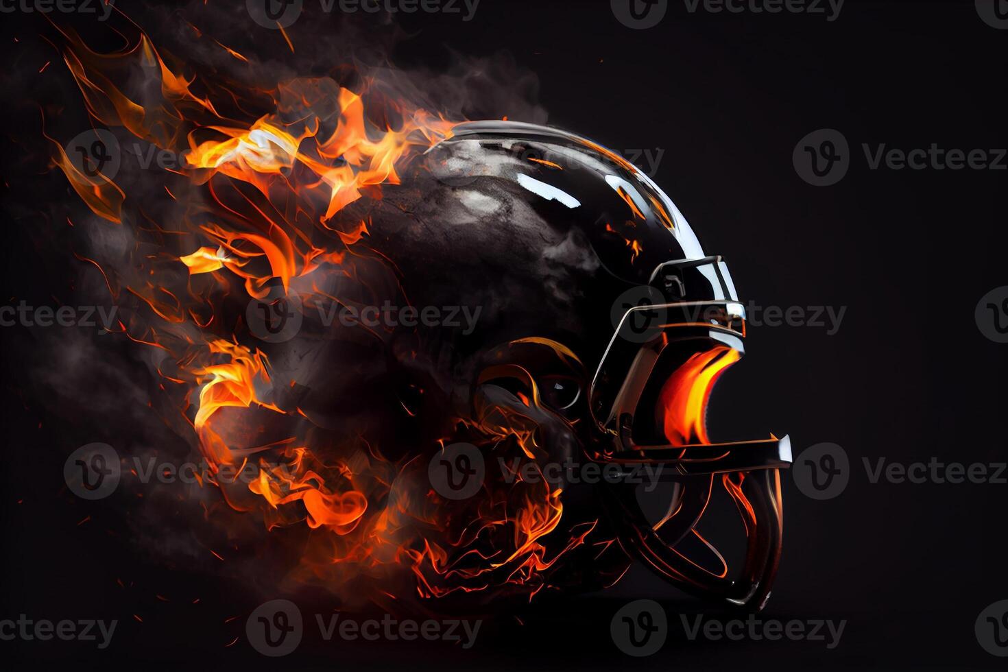 Football helmet on fire on black background. photo