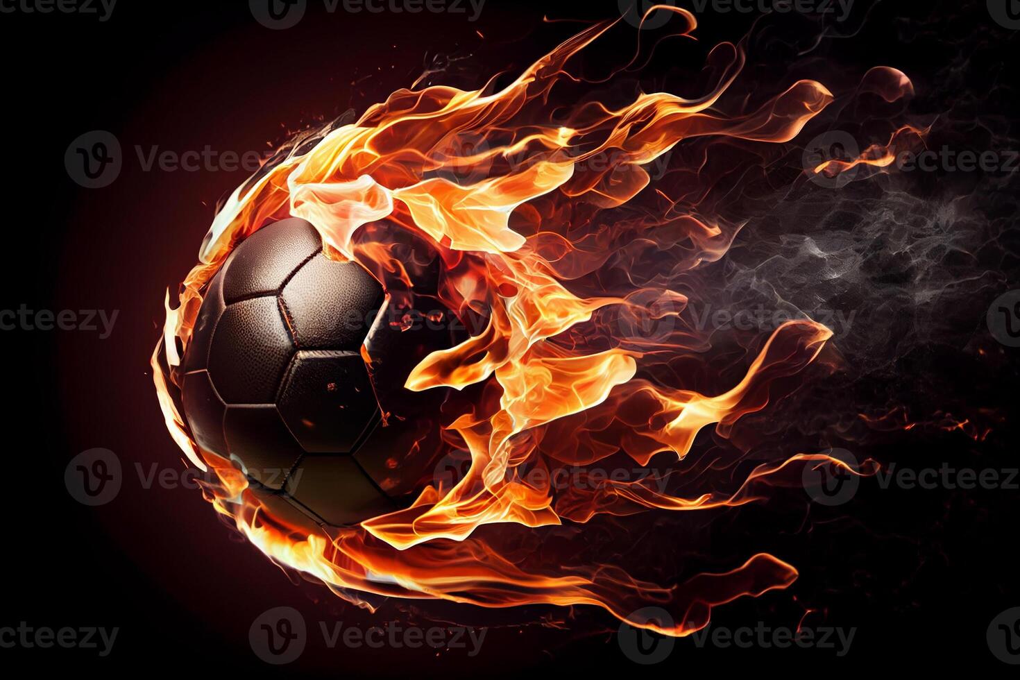 Football on fire flying, on bright background. photo