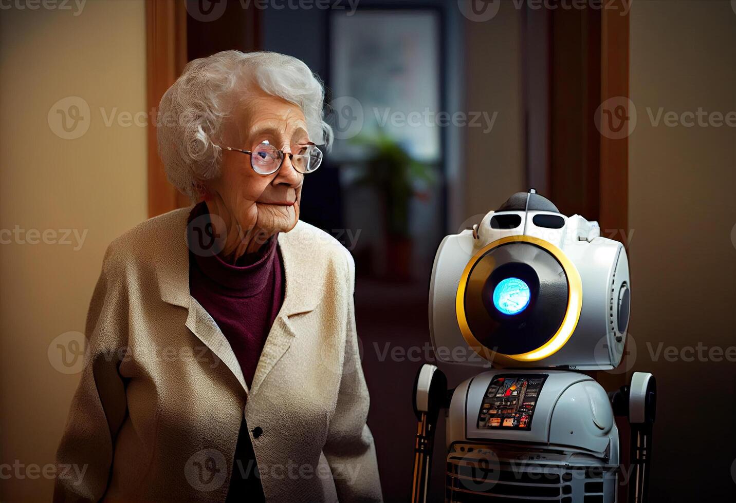 Woman robot helps walk care for the future. . photo