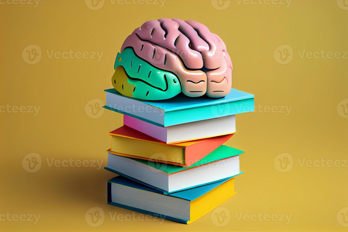 humano cerebro con libros, yo cuidado y mental salud concepto, positivo actitud, creativo mente. ai generado foto