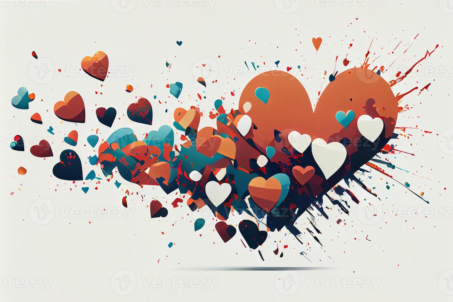 Illustration Falling Hearts on white background. photo