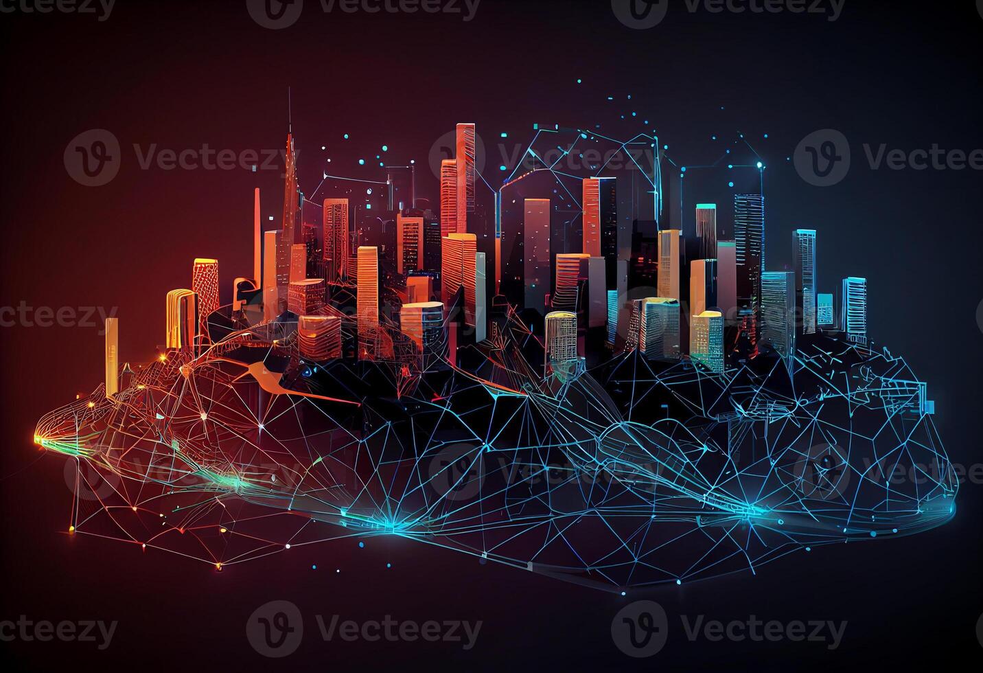 Smart city and abstract line and dot connect with gradient line design , big data connection technology concept. 3d render . photo