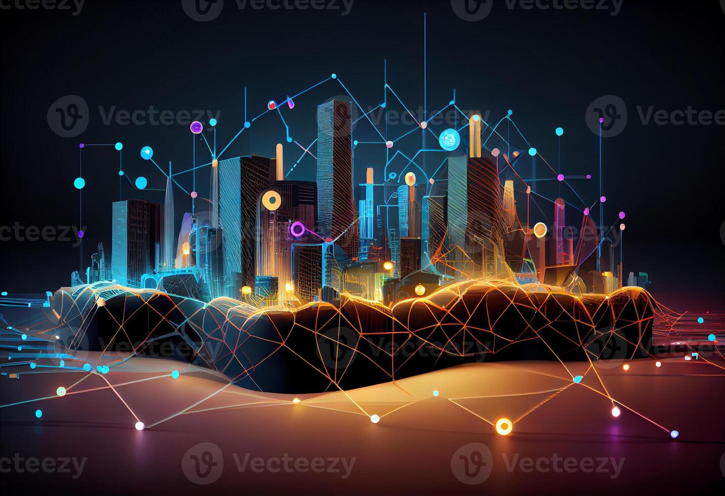 Smart city and abstract line and dot connect with gradient line design , big data connection technology concept. 3d render . photo