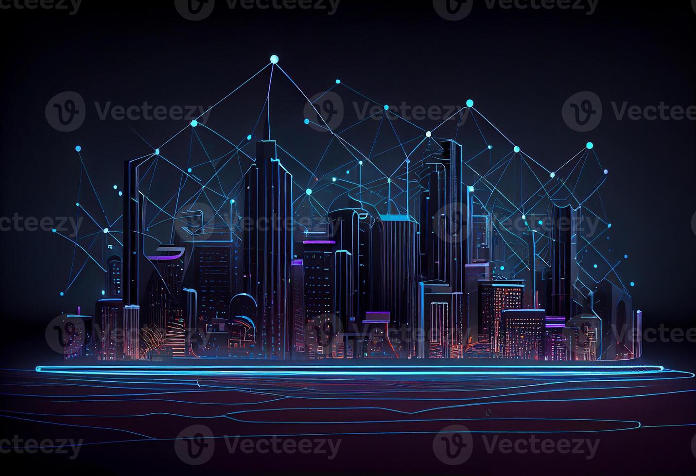 Smart city and abstract line and dot connect with gradient line design , big data connection technology concept. 3d render . photo