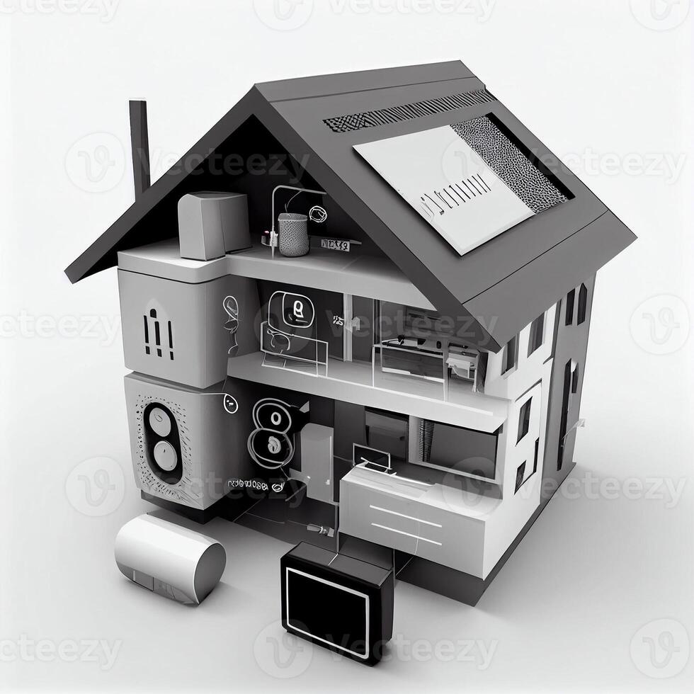 Modern smart home systems of smart building , The smart home is isolated background. photo
