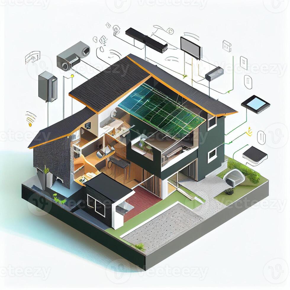 Modern smart home systems of smart building , The smart home is isolated background. photo