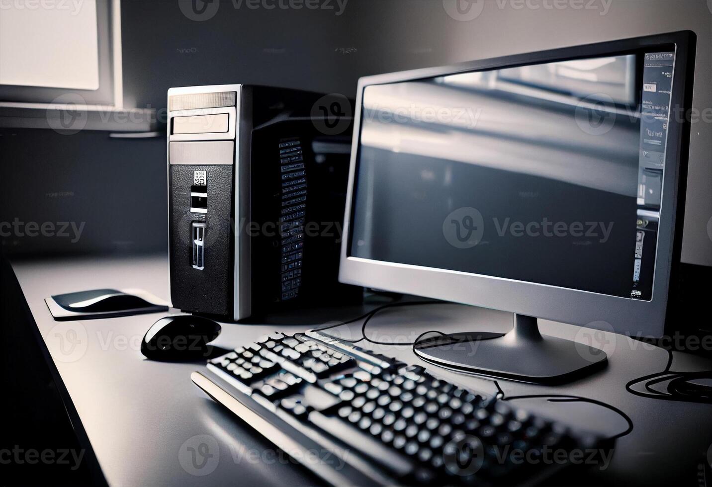 Shot of a Desktop computer and keyboard and mouse in the Creative Modern Office. photo