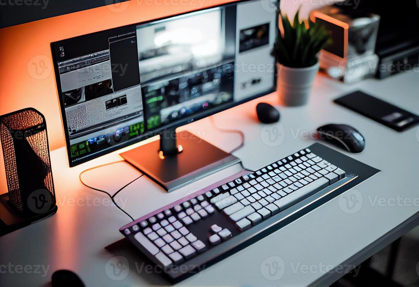 Shot of a Desktop computer and keyboard and mouse in the Creative Modern Office. photo