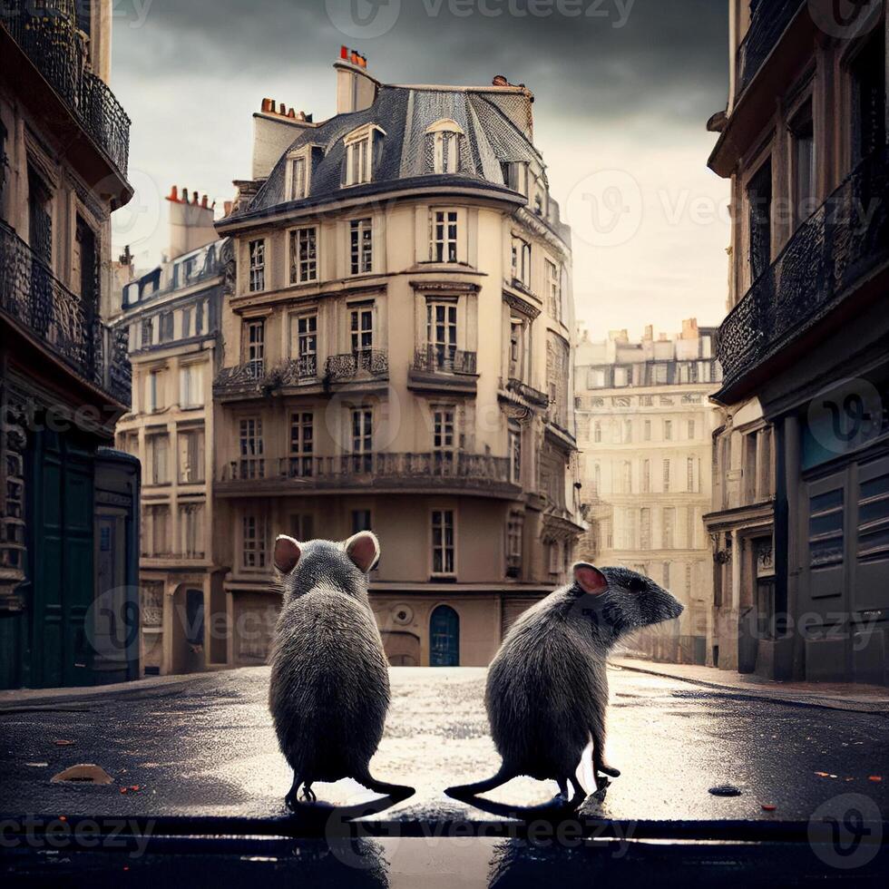 Two rats in a street of a big city. photo