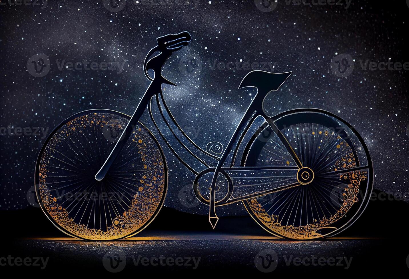 Bicycle creative image made with starry night to form the bicycle shape . photo