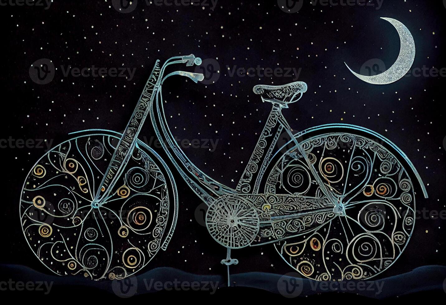 Bicycle creative image made with starry night to form the bicycle shape . photo