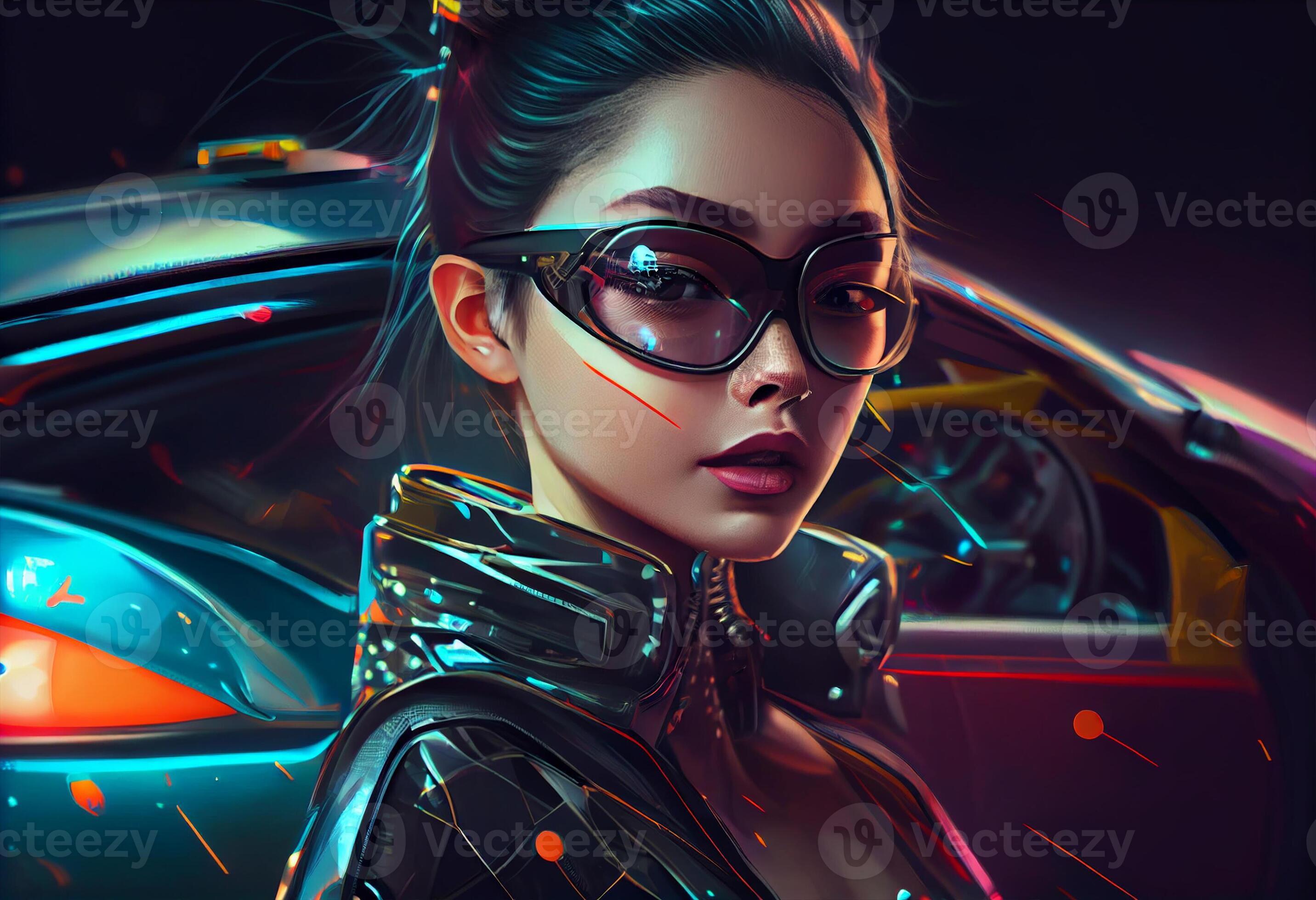 moda cyberpunk menina dirigir uma Super-carro ásia mulher com futuro  digital copos, realista. gerar ai 22628362 Foto de stock no Vecteezy