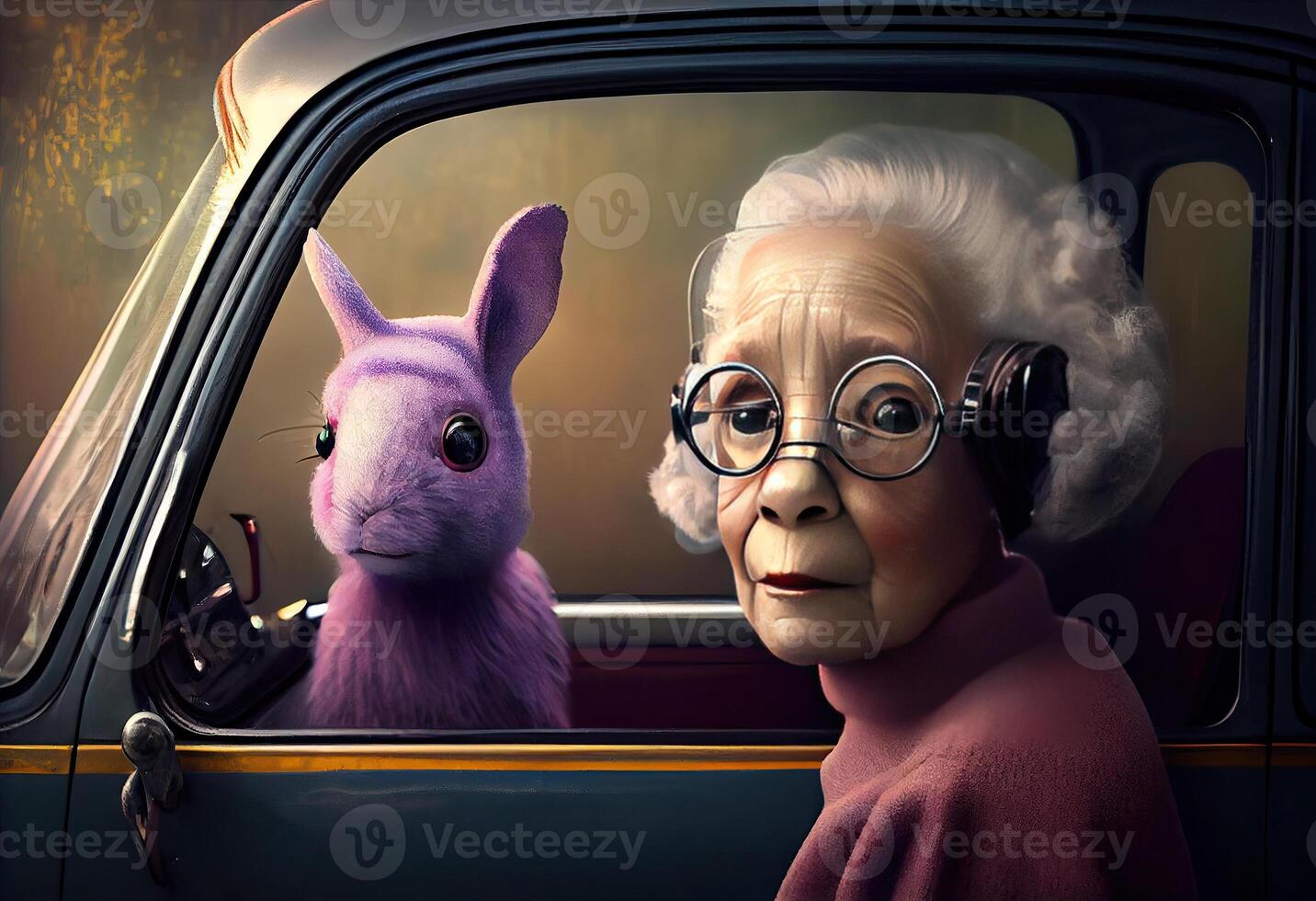 An old woman and a rabbit. Joke .. photo