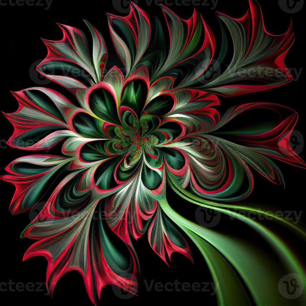 Flower with a green and red design. . photo