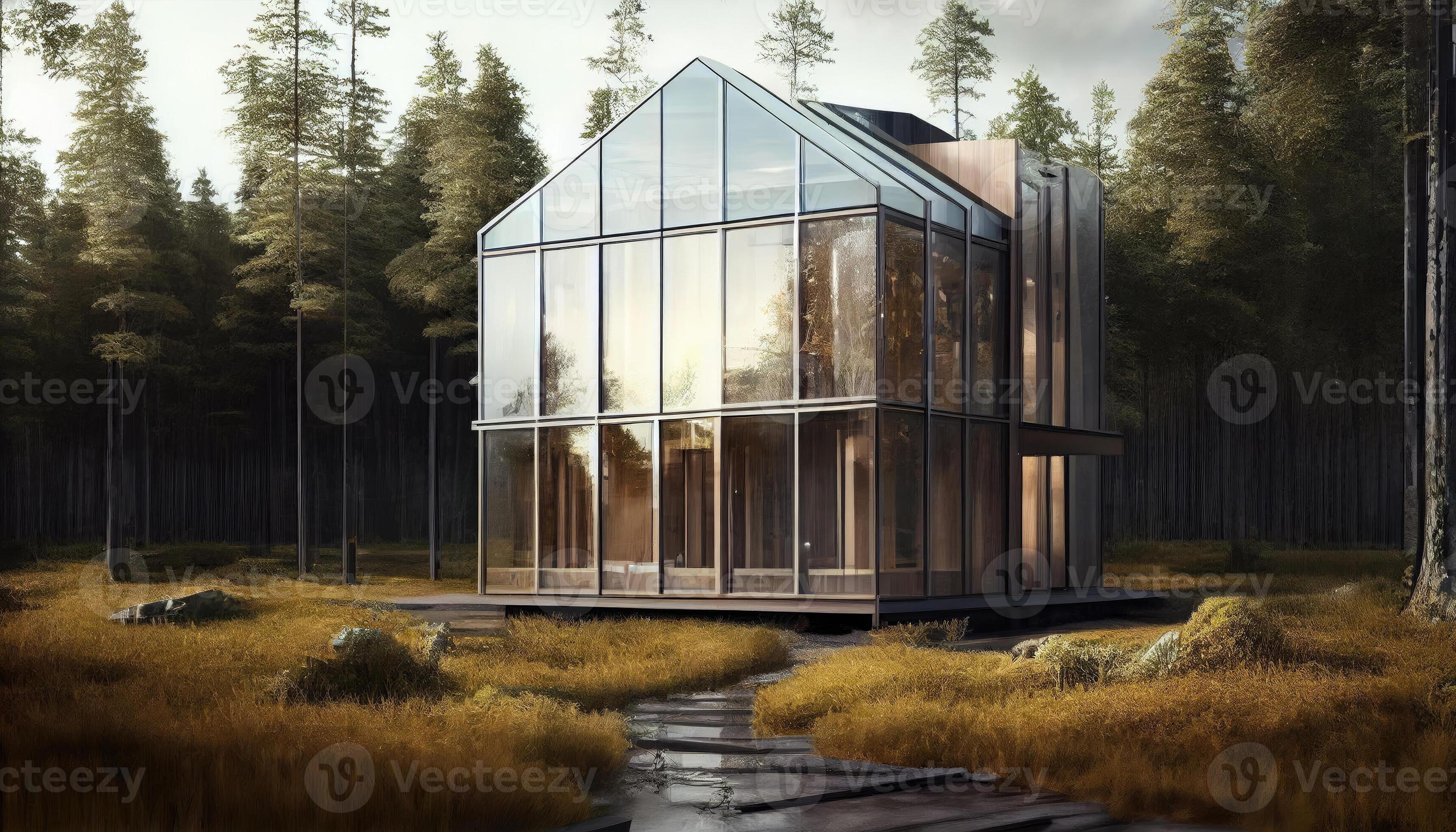Glass house of the future made of wood and glass. AI Generated. 25471649  Stock Photo at Vecteezy