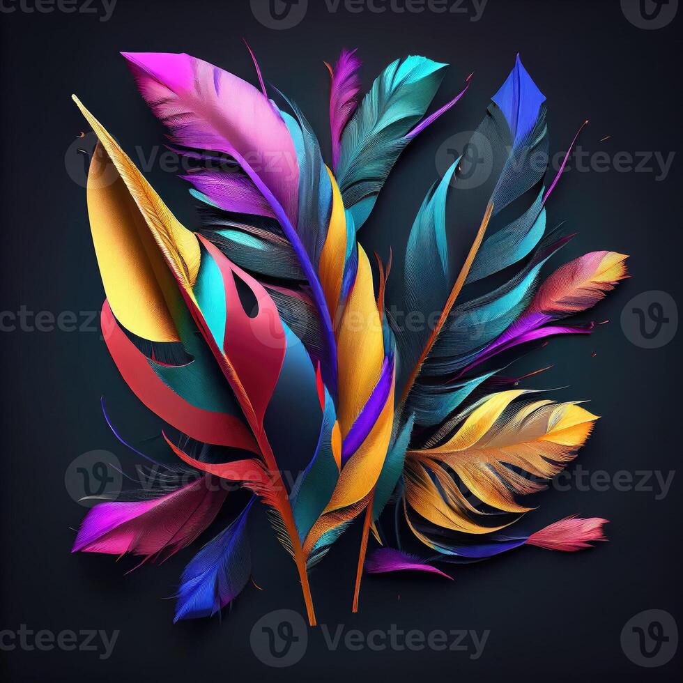 3d colorful feathers for carnival composition .. photo