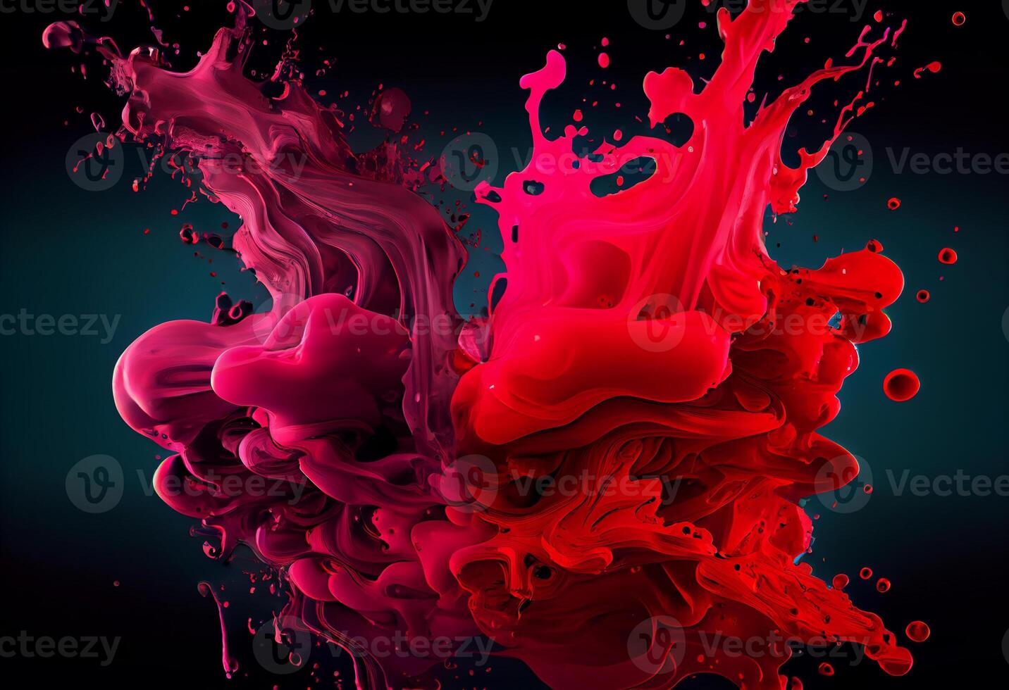 Abstract red colorful ink splash in water background. . photo