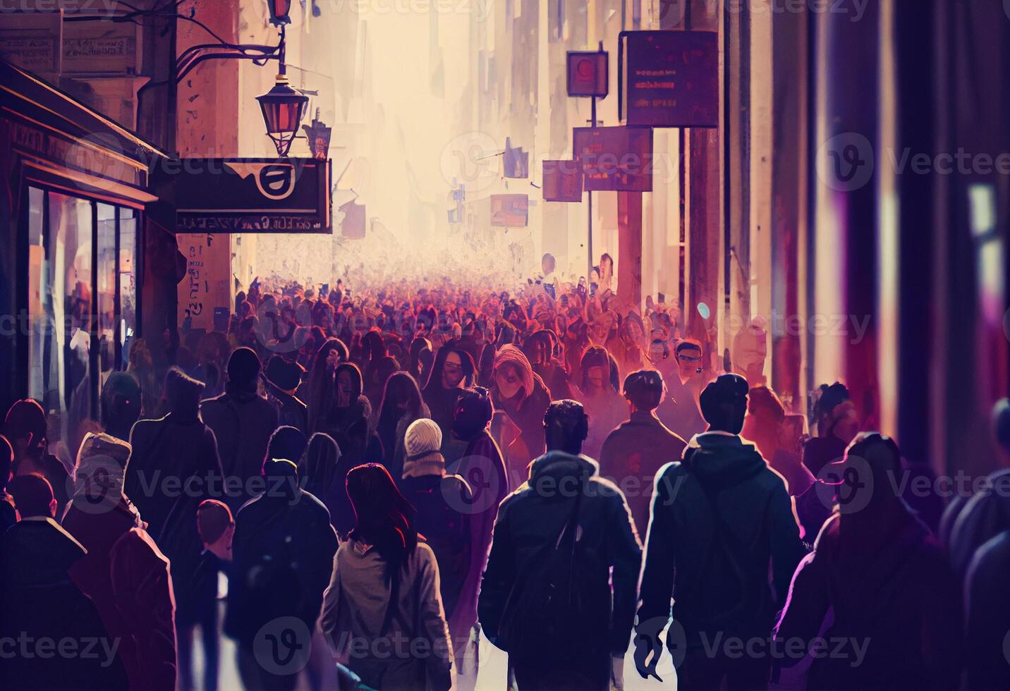 Crowd of people walking street. . photo