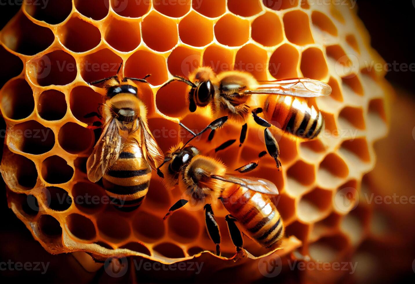 A group of bee on the honeycomb producing honey. . photo