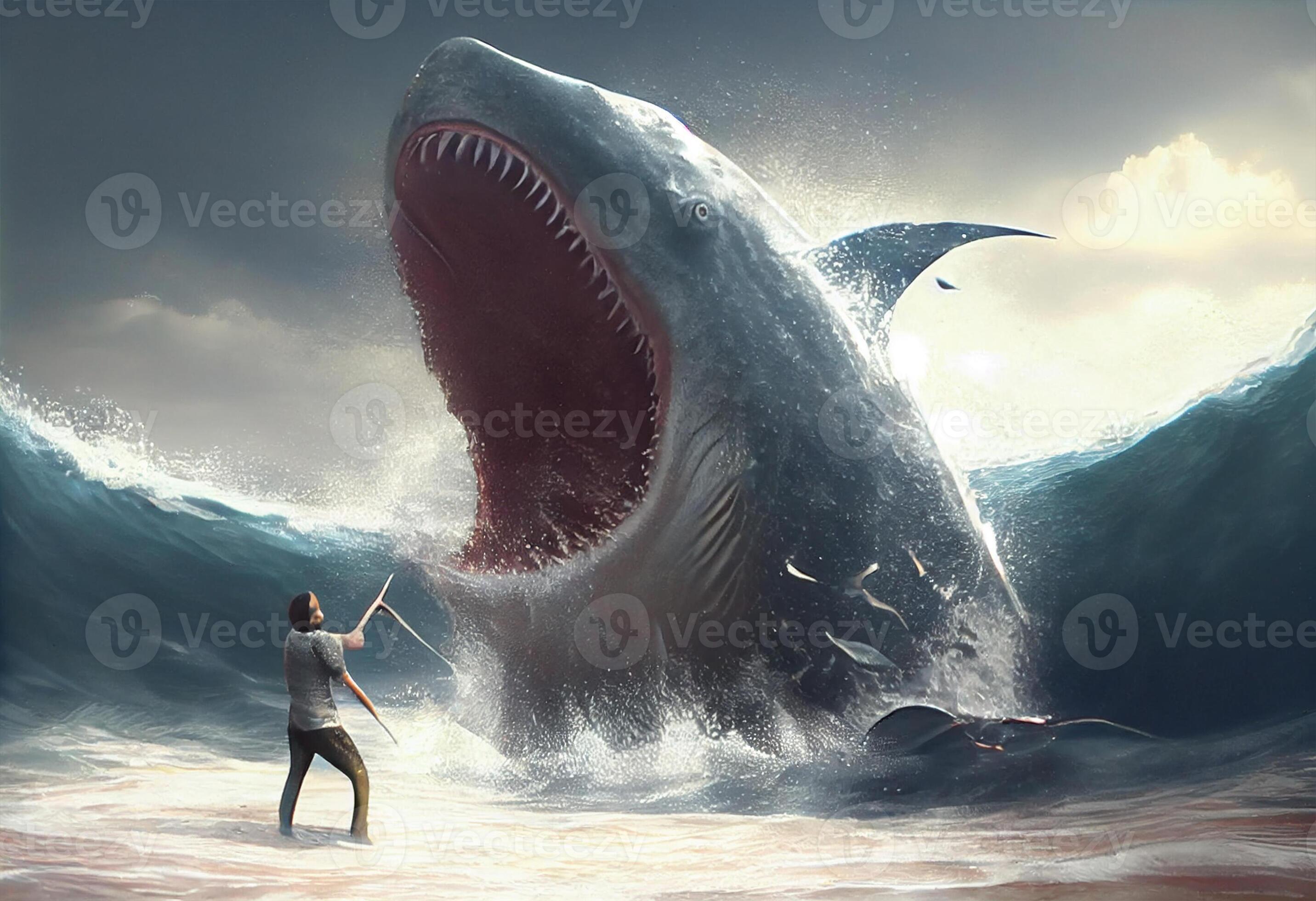 Giant shark attacks people in the sea. . 25472001 Stock Photo at