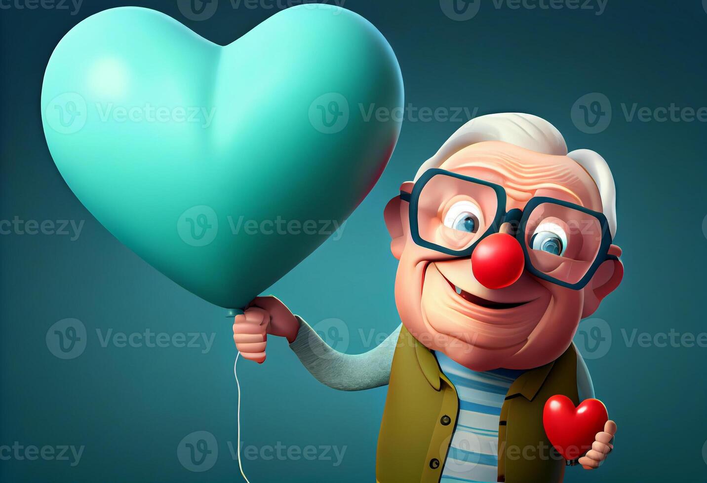 Grandparent hold heart balloon with smiling. . photo