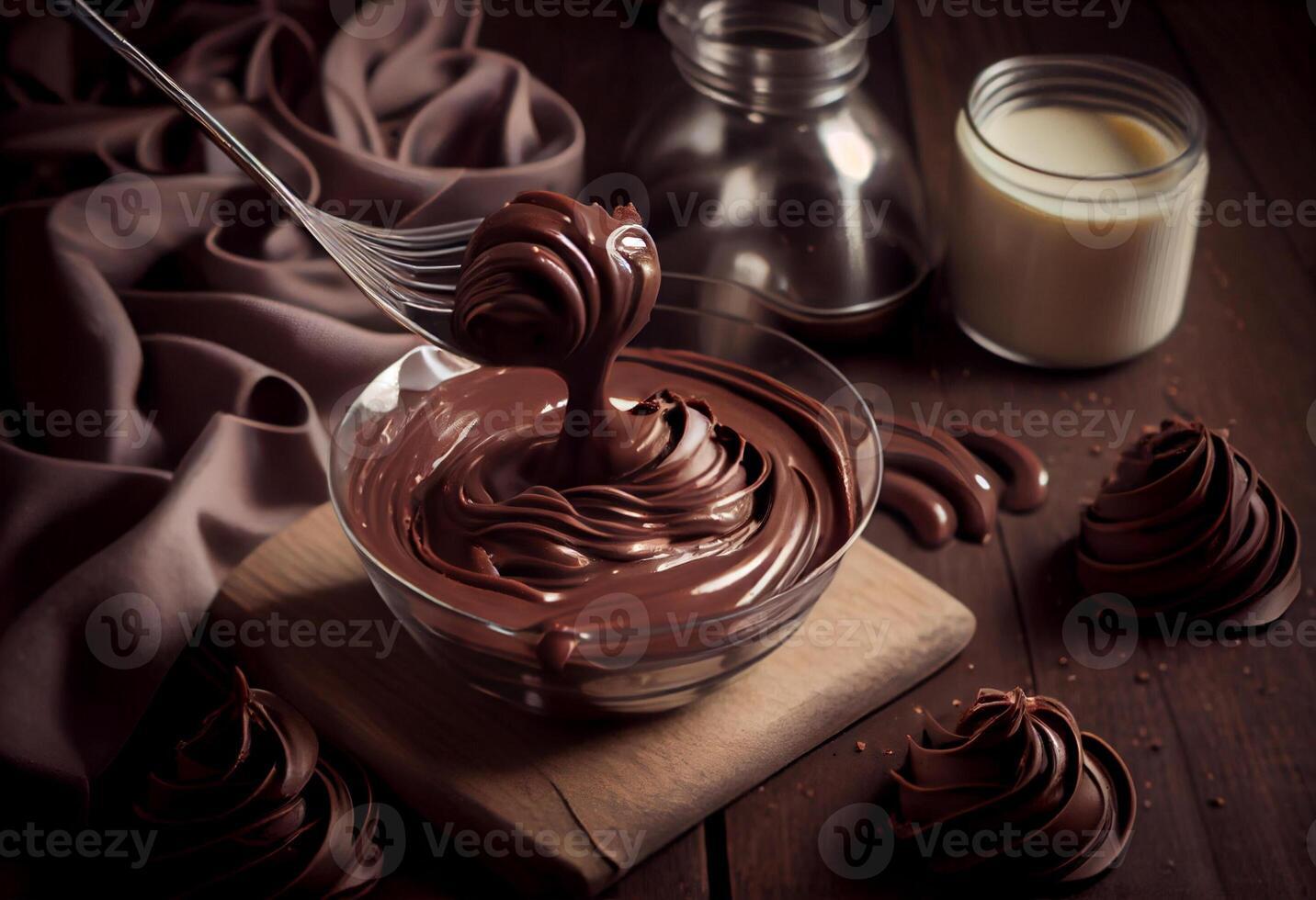 Homemade chocolate cream with whisk. World Chocolate Day concept . . photo