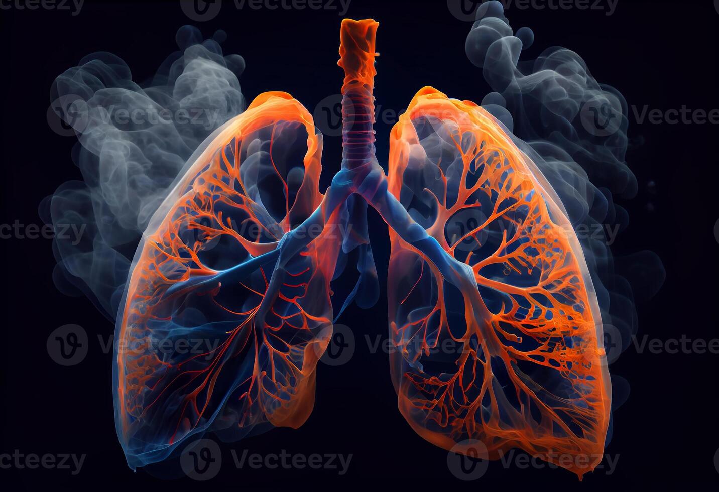 Human Lung with smoke , Lung disease frome smoking. . photo