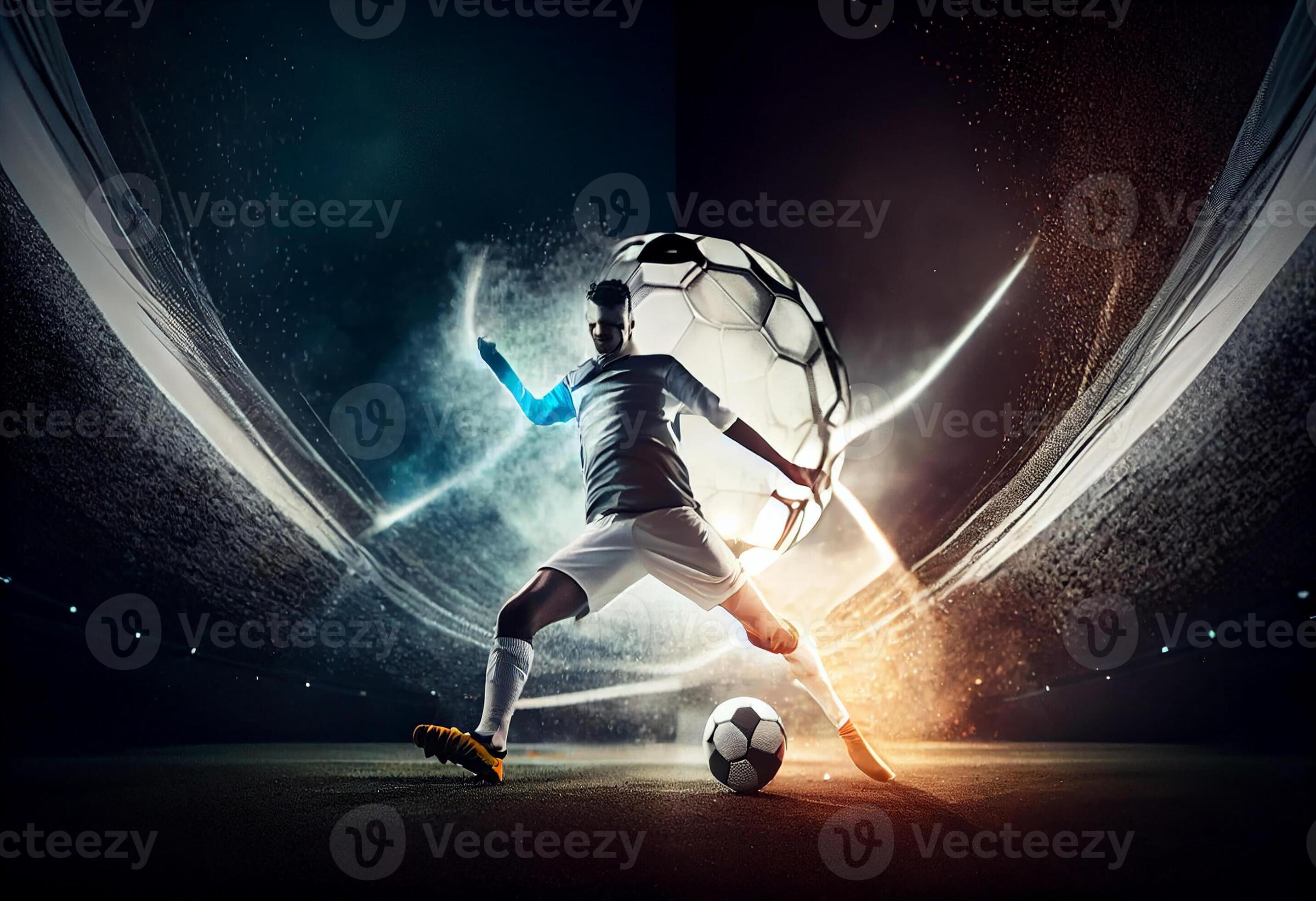 Premium AI Image  Professional football or soccer player in action on  stadium Generate Ai