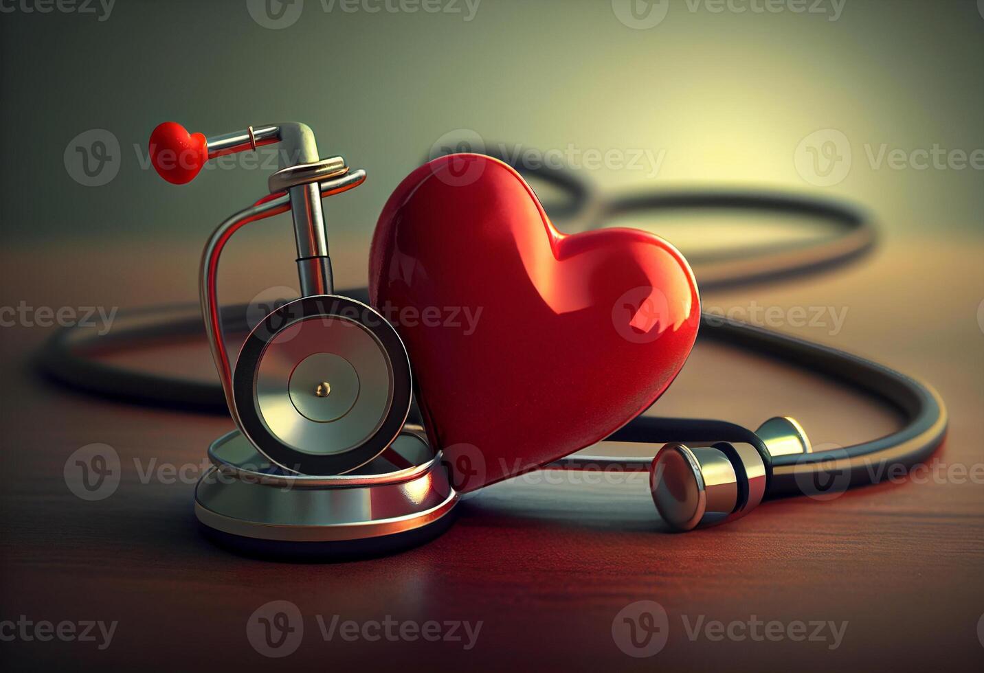 Red heart with stethoscope. . photo