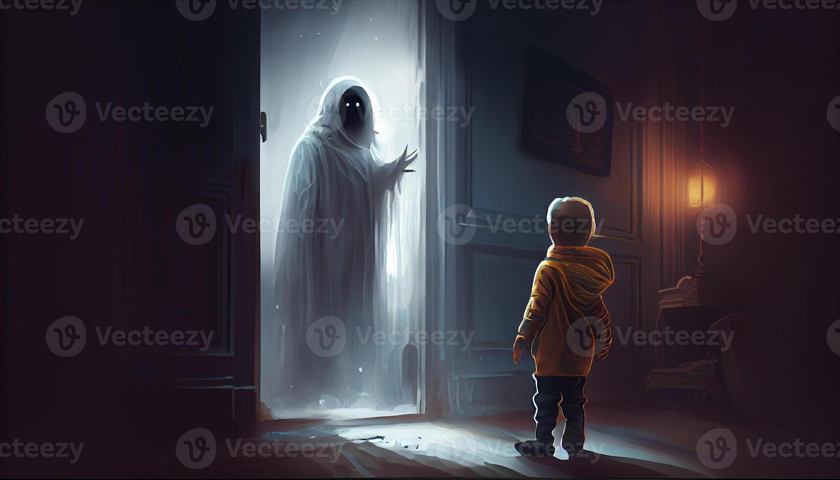 The Child Scaring To See the Ghost, Digital Art Style