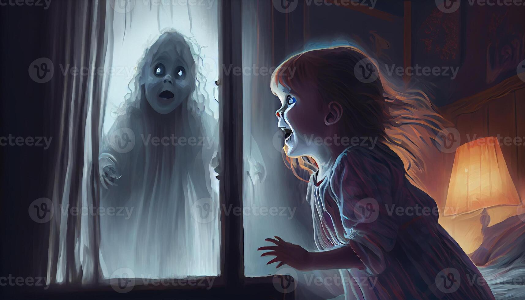 The Child Scaring To See the Ghost, Digital Art Style