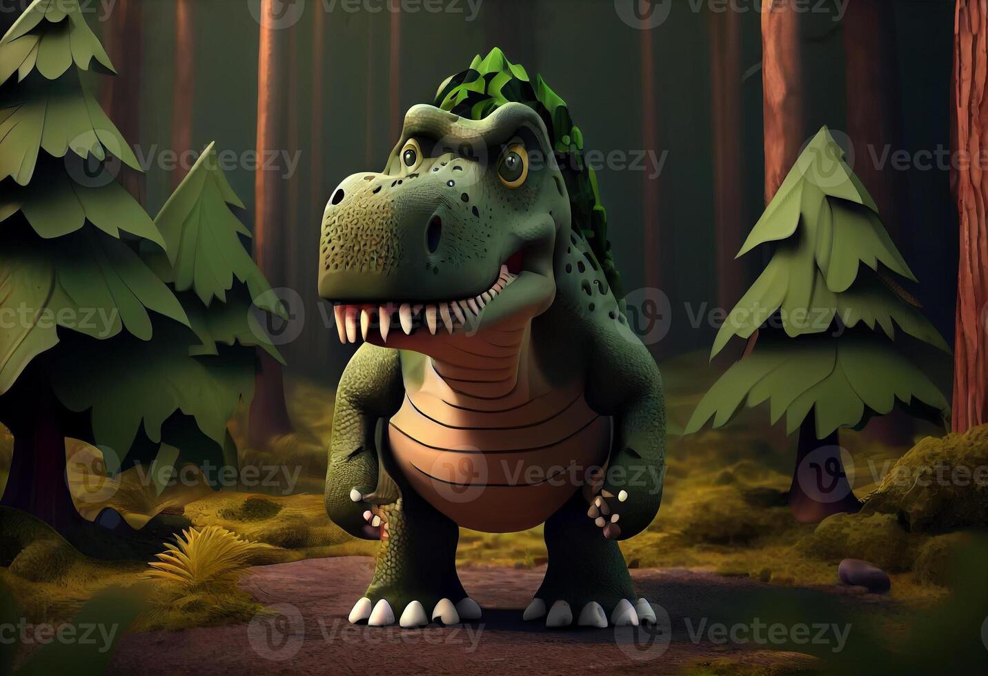 Tyrannosaurus. T. rex dinosaur cartoon character in the forest. Funny animal . . photo