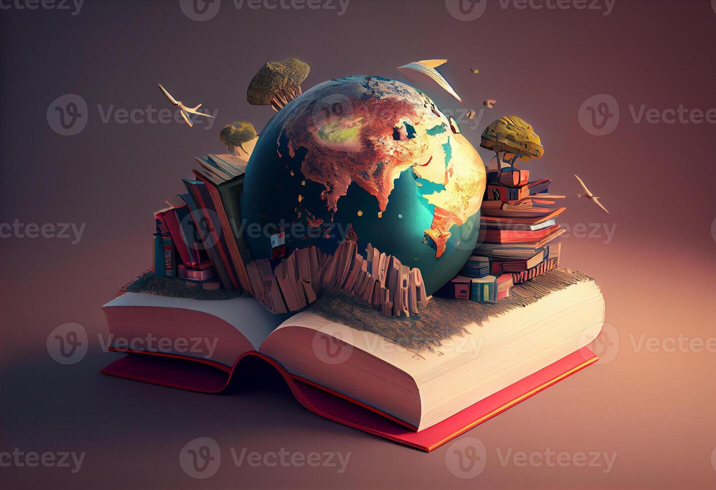 World in books 3d illustration. . photo