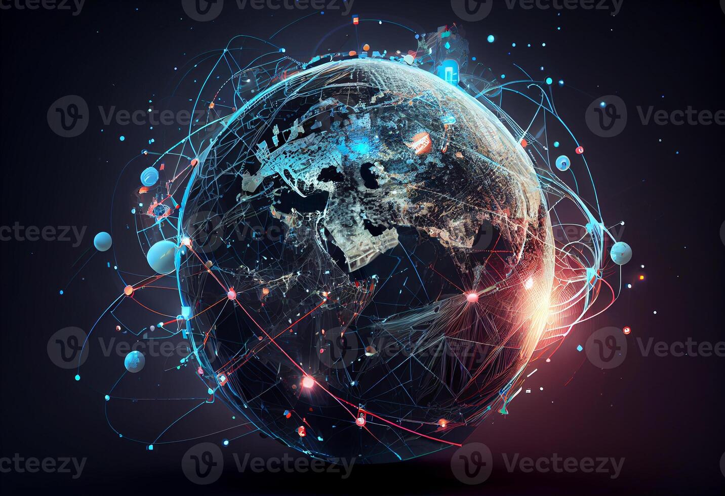 Global network connection and data connections concept . . photo