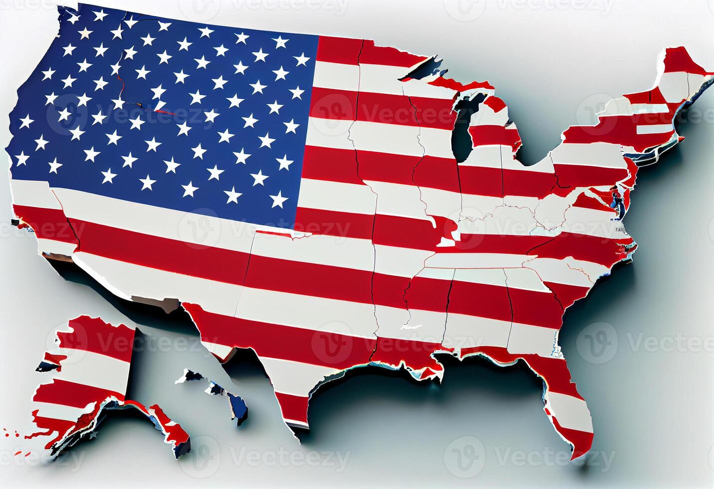map of the USA with american flag. . photo