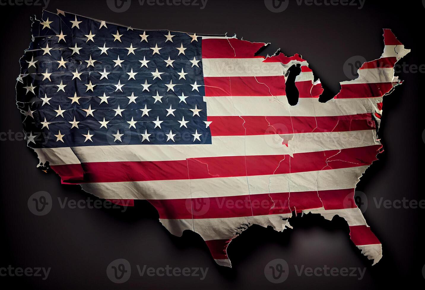 map of the USA with american flag. . photo