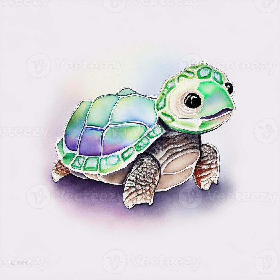 A cute illustration of a baby vintage watercolor turtle. photo