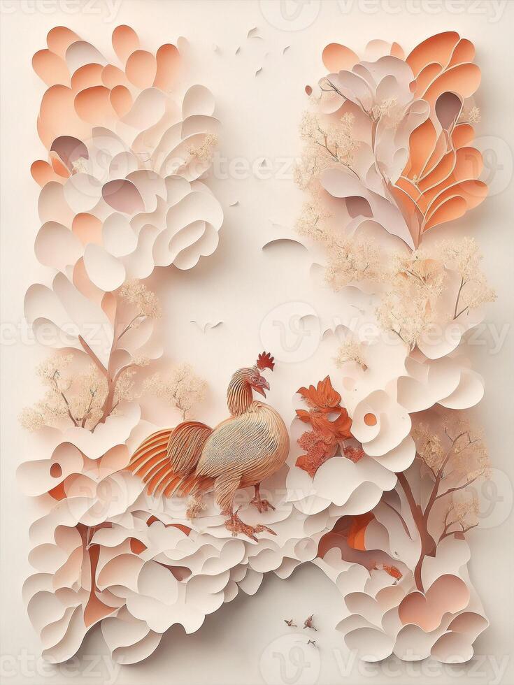 An intricate paper art style illustration of a Turkey, color palette. photo