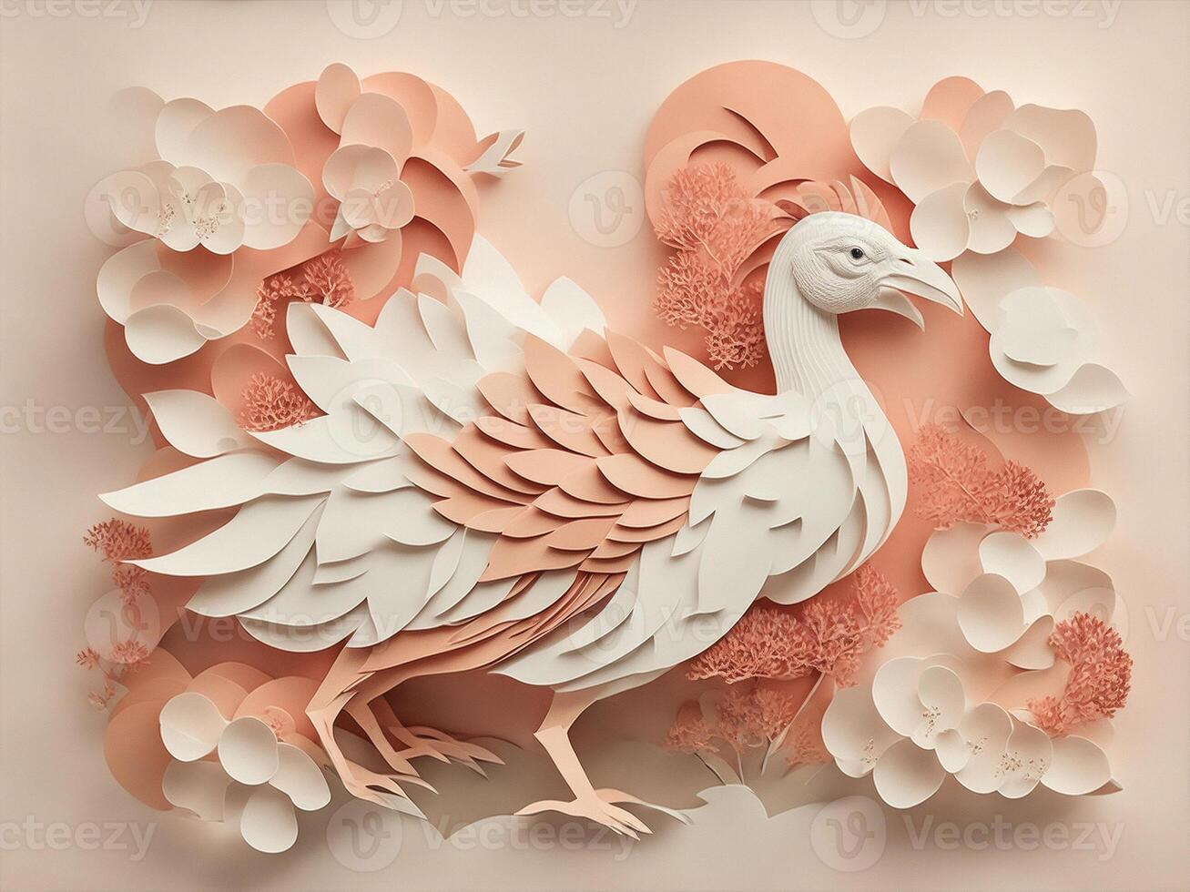 An intricate paper art style illustration of a Turkey, color palette. photo