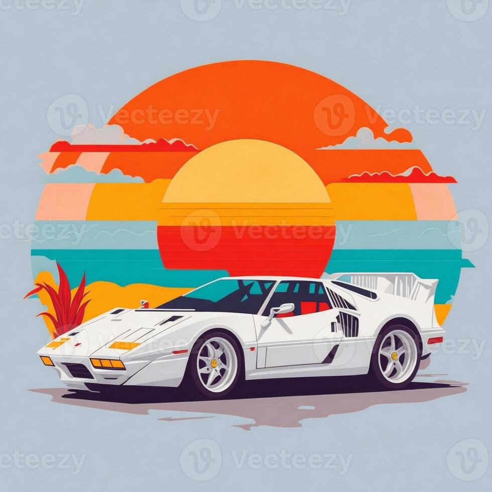 Artwork of tshirt graphic design flat design of one retro car. photo