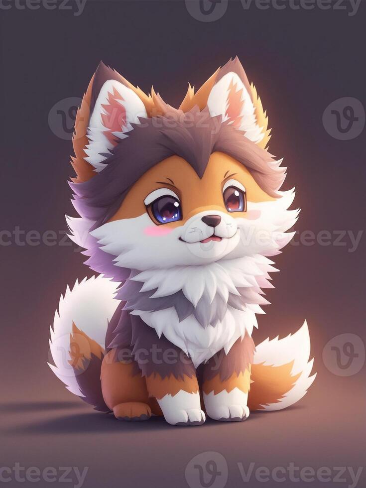 Cute tiny hyperrealistic Anime wolf from Pokemon. . photo