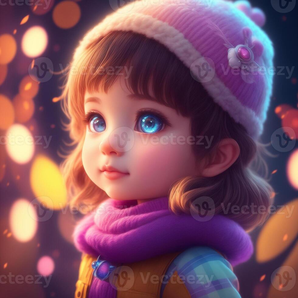 Very detailed cute kid girl. . photo