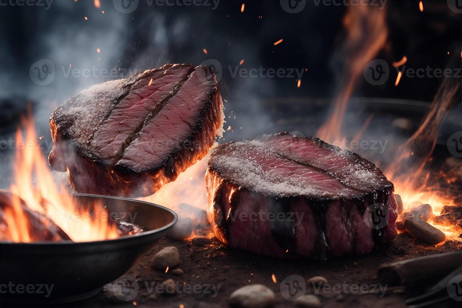 Beef steaks on the fire.. photo
