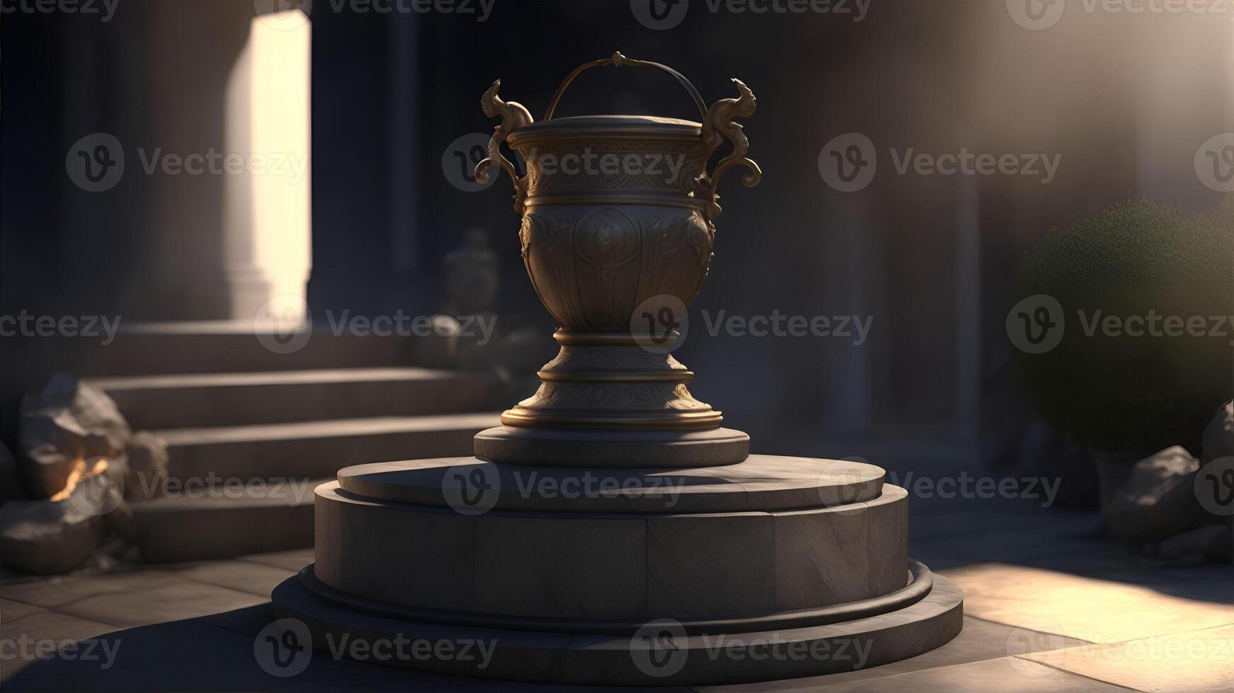 Goblet or vase on a marble pedestal. AI Generated photo